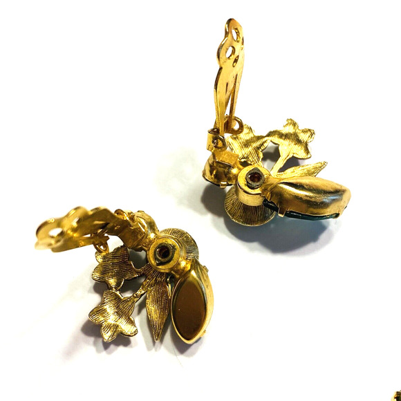 Vintage Jewelry Set Brooch & Clip On Earrings Blue/Green AB Crystal Rhinestones - Picture 6 of 11